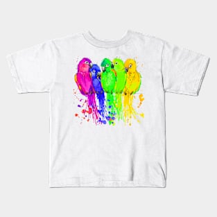 The colourful parrots bird on a tree line watercolor Kids T-Shirt